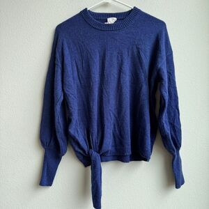 Cinq A Sept Red 100% Cashmere Tie Front Indigo Blue Relaxed Sweater Size Small